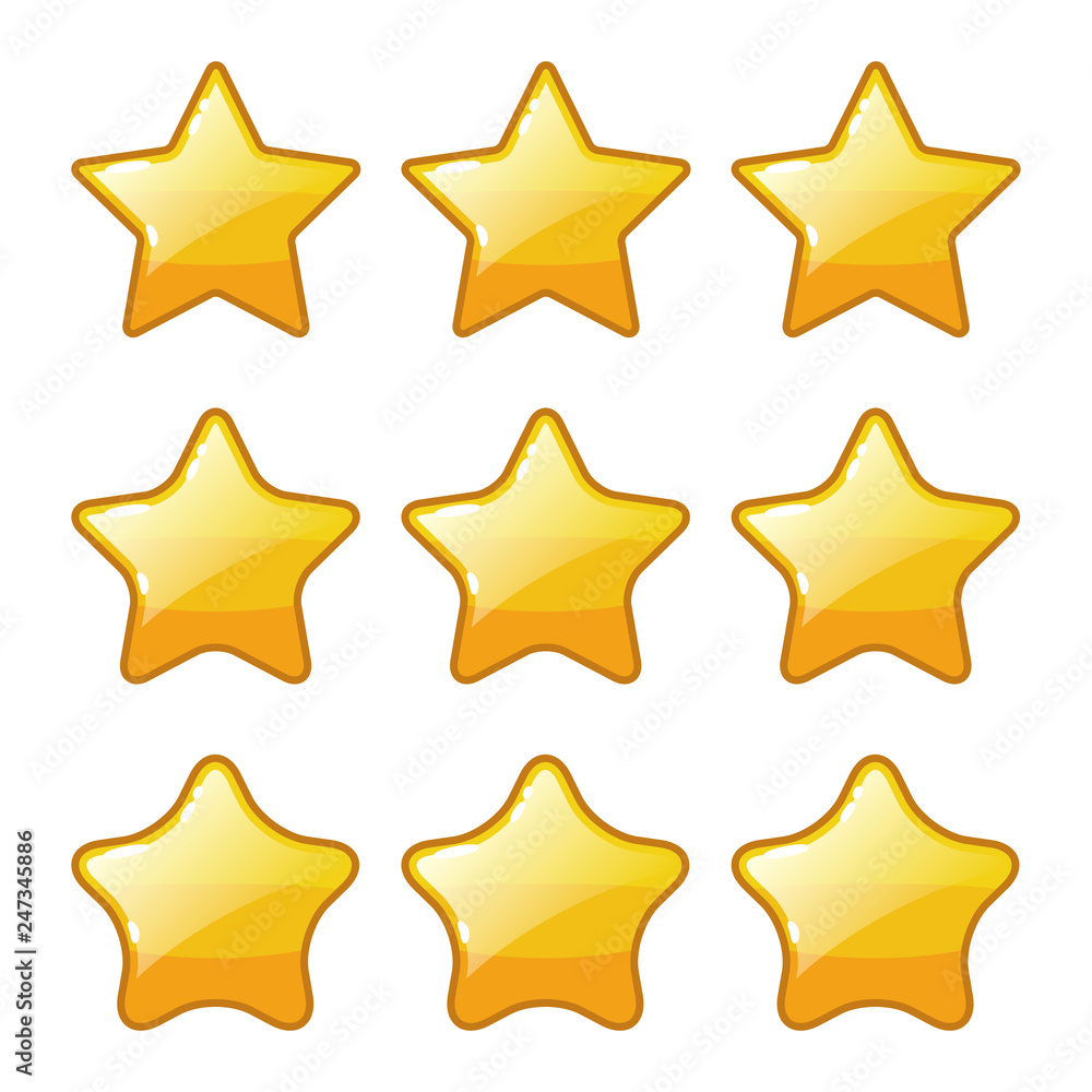 Obraz premium Set of golden star shape for game ranking, vector template