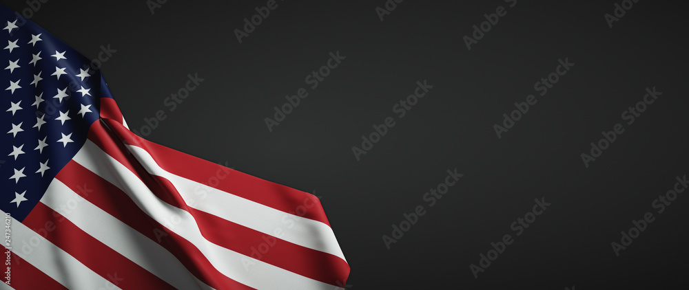 United States of America flag fabric on plain dark background - obrazy, fototapety, plakaty 