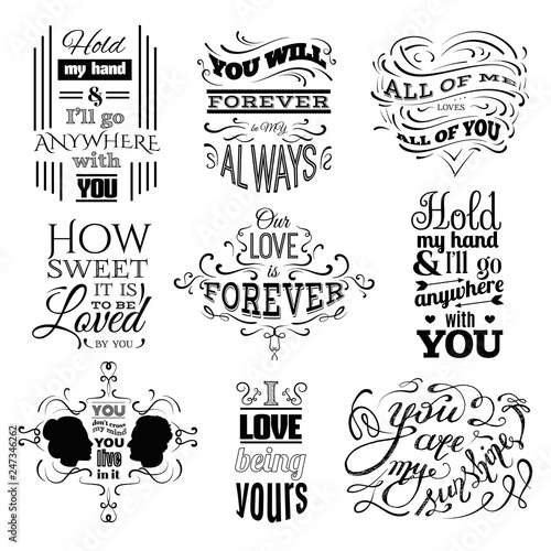 Collection of quote typographical backgrounds . Illustration of female and male profile, unique lettering . Vector template for cards posters and banners.