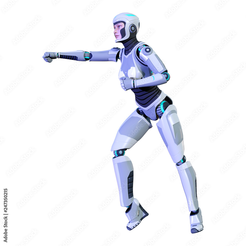 3D Rendering Female Robot on White 3D Rendering Female Robot on White