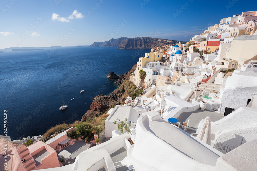 Oia village churches on Santorini island in Greece