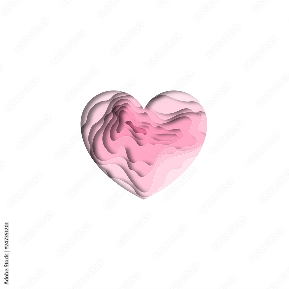 Paper cut pink heart background design. Paper carving heart shape with shadow. Happy Valentine's Day. Greeting card on February 14th. Vector Paper cut pink heart background design. Paper carving heart shape with shadow. Happy Valentine's Day. Greeting card on February 14th. Vector