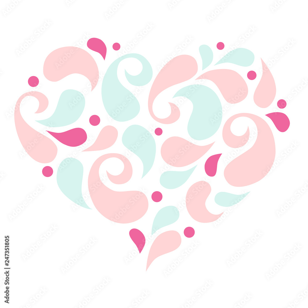 Heart shape fill with petal on white background Heart shape fill with petal on white background