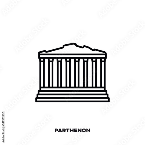 Parthenon temple at Athens, Greece, vector line icon.