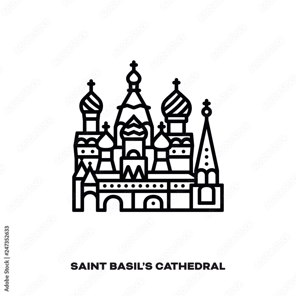 Saint Basil's Cathedral at Moscow, vector line icon.