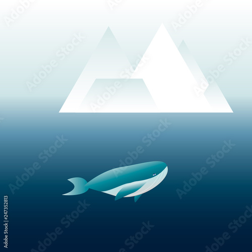  whale deep in the ocean with iceberg outside