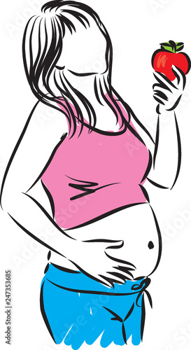 pregnant woman eating apple illustration
