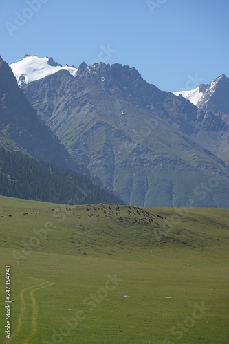 Glaciers and mountains in Terskey Alatau. Kyrgyzstan