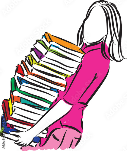 woman carrying books illustration
