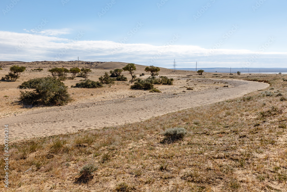 Gobi desert, sand in the bed of the dried river, landscape, Mongolia