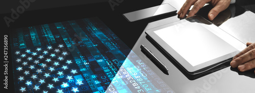 Businessman working in the office with screen tech