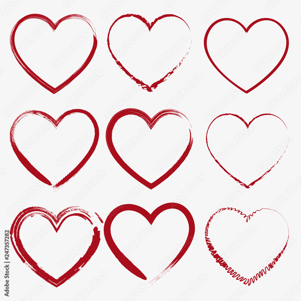 Set of nine hand drawn heart. Handdrawn rough marker hearts isolated on white background. Vector illustration for your graphic design Set of nine hand drawn heart. Handdrawn rough marker hearts isolated on white background. Vector illustration for your graphic design