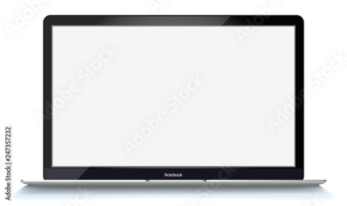 mockup with blank screen - front view.Open laptop with blank screen isolated on transparent background