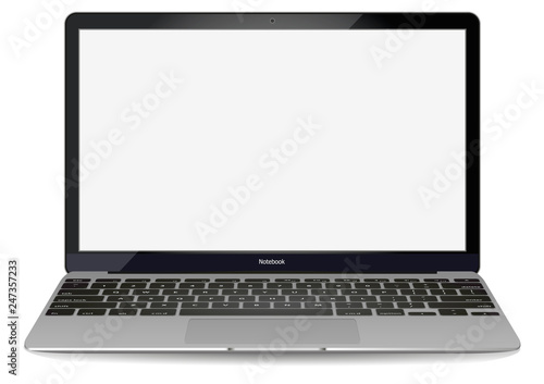 mockup with blank screen - front view.Open laptop with blank screen isolated on transparent background