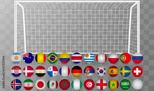 Vector realistic soccer goal with grid and soccer ball isolated on white background