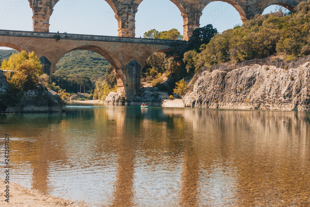 View of the Gardon riverbed not far from the Pont du Gard aqueduct