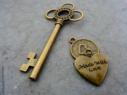 Key and Hearts key tag made with brass