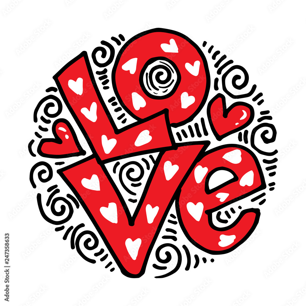 Love Hand lettering Handmade calligraphy on circle background.