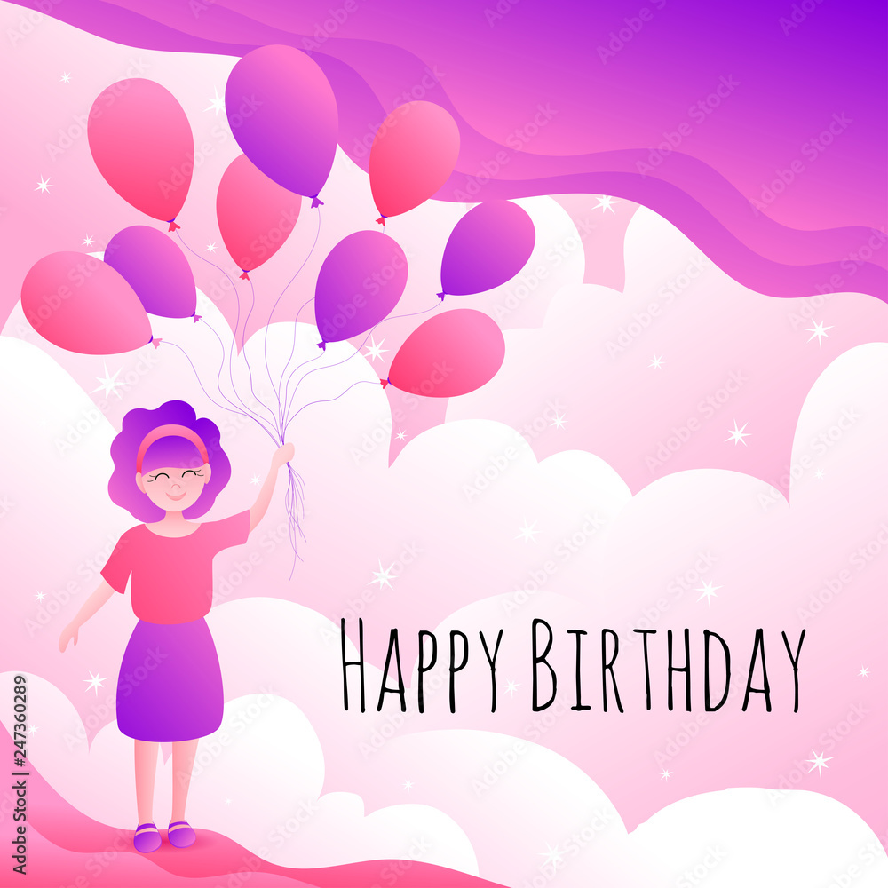 Girl with balloons birthday card Girl with balloons birthday card