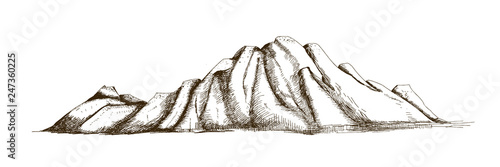 Mountain ridge or range hand drawn with contour lines on white background