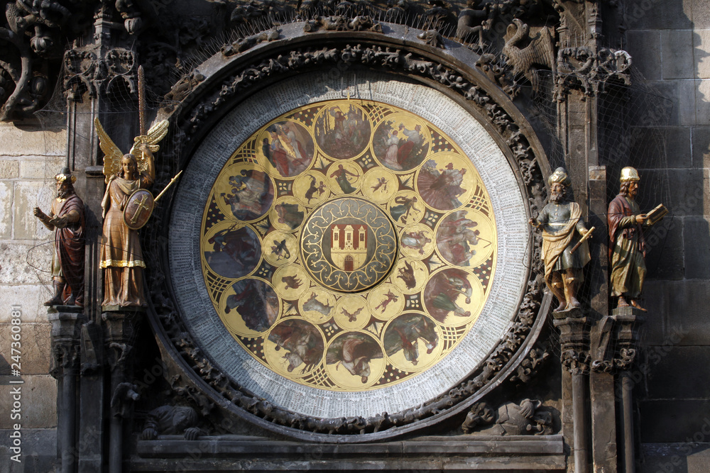 Famous medieval astronomical clock in Prague, Czech Republic