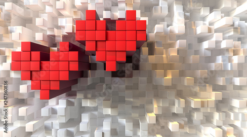 Fotografia Voxel art hearts front view