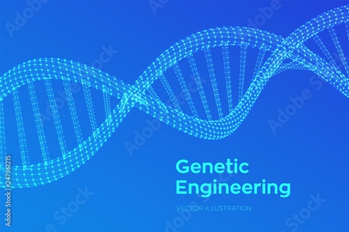 DNA sequence. Wireframe DNA molecules structure mesh. DNA code editable template. Science and Technology concept. Vector illustration.