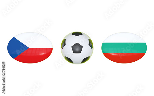 European Football Championship 2020. Schedule for football matches Czech Republic - Bulgaria. Flags of countries and soccer ball. 3D illustration.