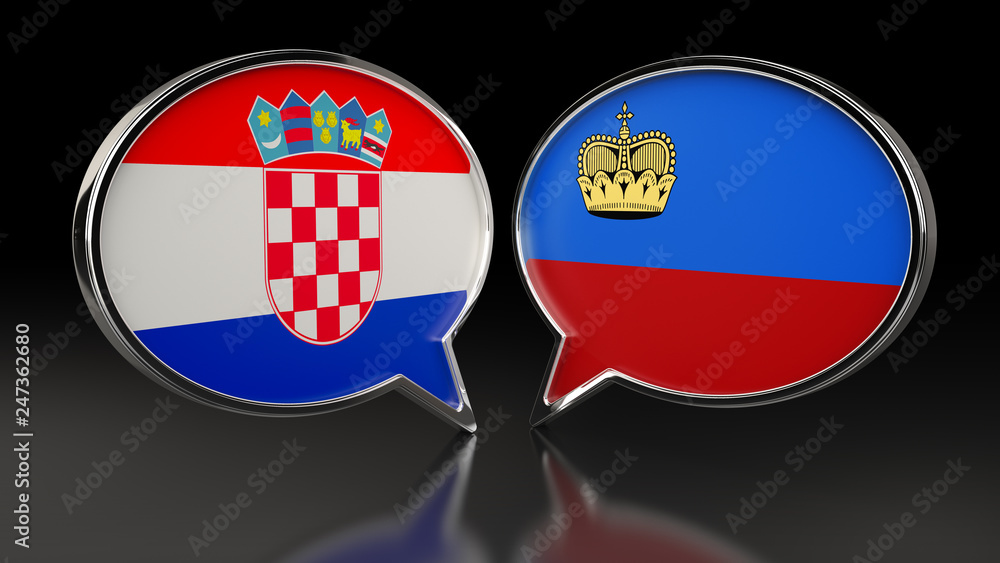 Naklejka premium Croatia and Liechtenstein flags with Speech Bubbles. 3D illustration