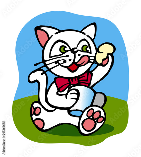 kitten eating yogurt color background