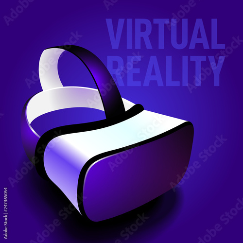 Virtual reality headset glasses realistic. Stereoscopic 3d VR optical technology.