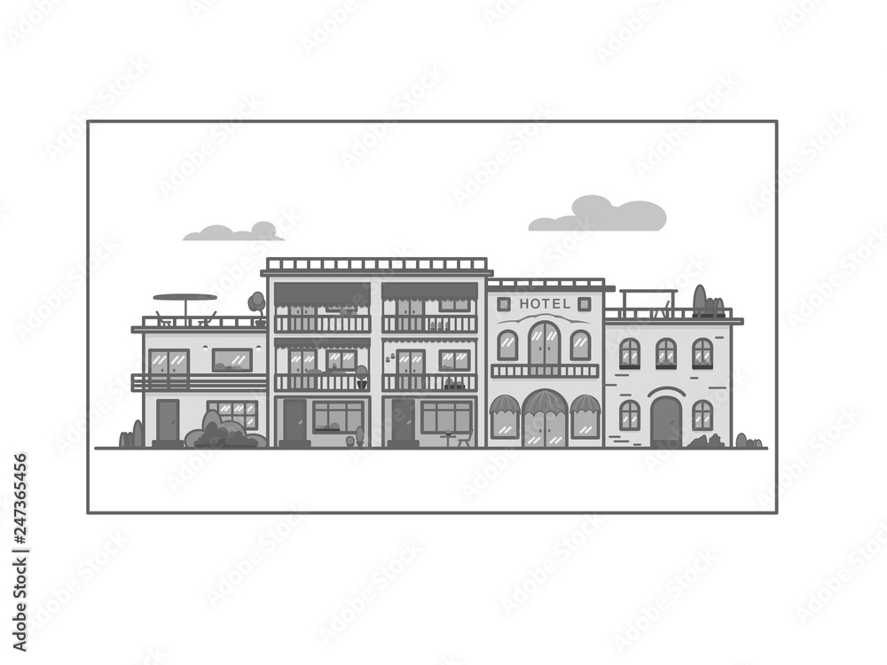 Beautiful Greece style city with picturesque buildings lines vector