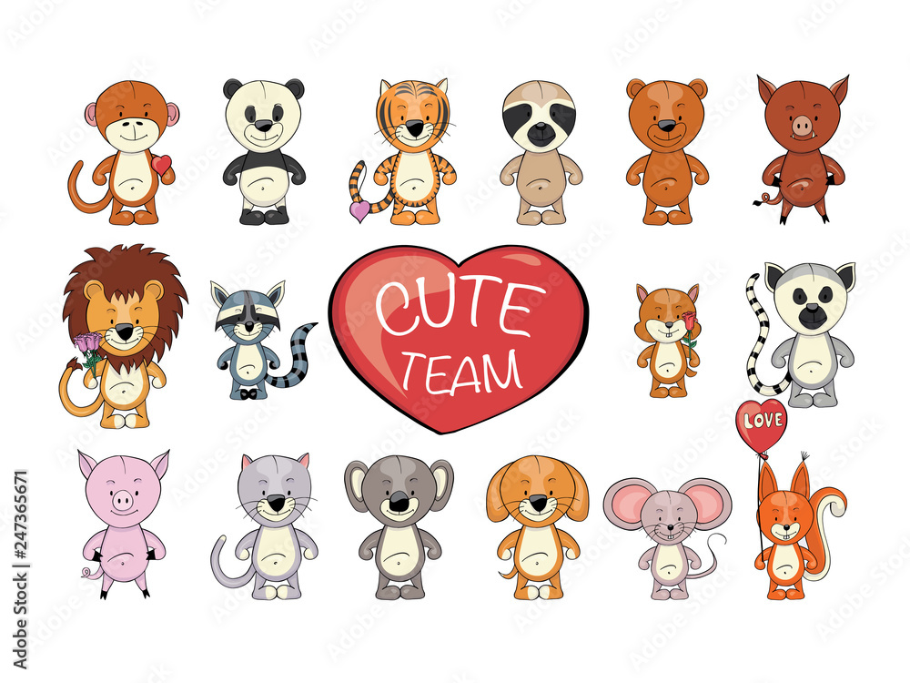 set of funny cartoon exotic cute animals set of funny cartoon exotic cute animals