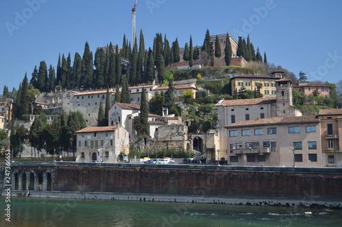 Rio Adige At Its Pass In Verona. Travel, holidays, architecture. March 30, 2015. Verona, Veneto region, Italy. photo