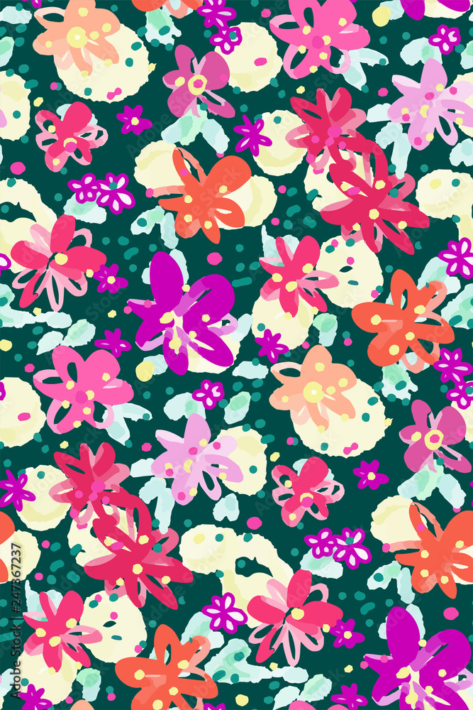 Colourful flowers seamless background pattern . Vector illustration hand drawn. spring summer season. Colourful flowers seamless background pattern . Vector illustration hand drawn. spring summer season.