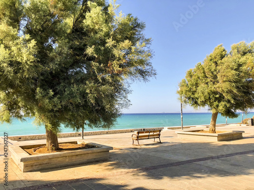 Cozy bench on the seaside overlooking the sea