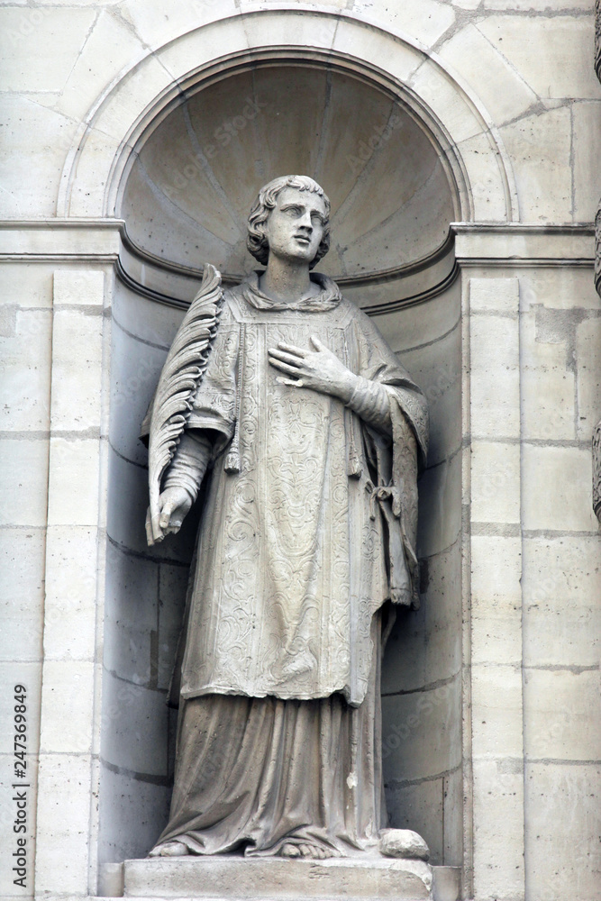 St. Stephen at the facade of the Saint Etienne du Mont Church, Paris.