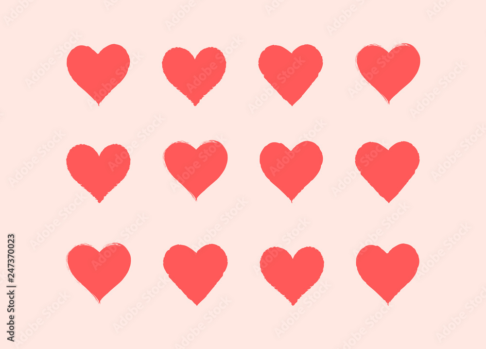 Red heart vector set for Valentine`s day on design. 