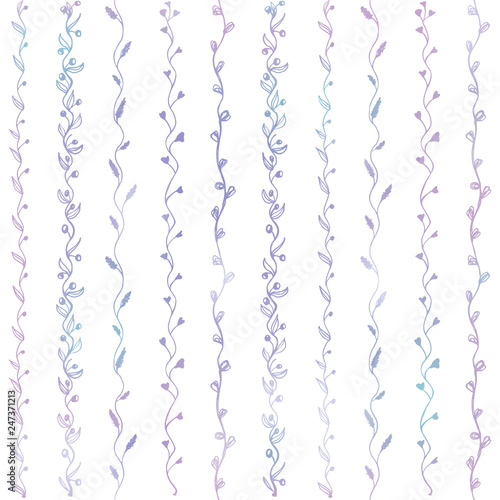 Hand drawn liana floral pattern. Color foliage plant decoration vector on white background