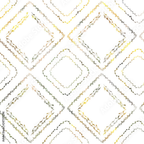 Hand drawn liana floral pattern. Color foliage plant decoration vector on white background