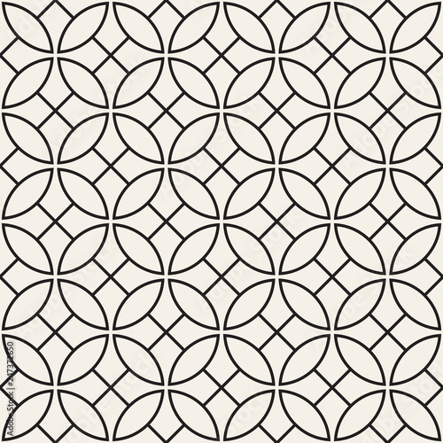Vector seamless pattern. Repeating abstract background. Black and white geometric lattice design. Thin round lines tiling ornament.