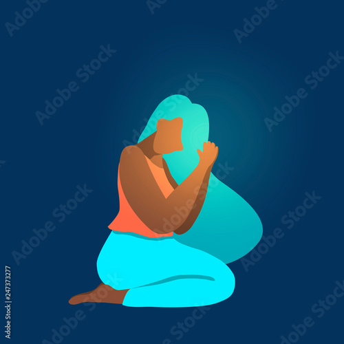 Vector illustration of afro american wooman praying, flat design
