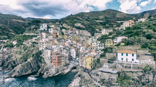 Riomaggiore, Five Lands. Aerial view at sunset © jovannig