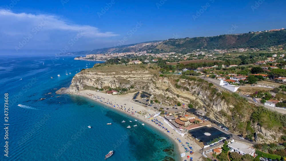 Tropea at sunset, Italy. Aerial view from drone