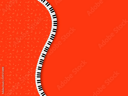 Coral music background. Piano keys on musical background. The color of the year 2019 Live Coral. Design invitations to party, disco, music banner, flyer. 3D vector illustration. Paper cut out style