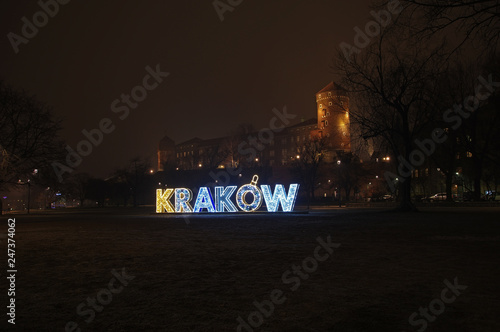 Wawel Royal Castle Time Lapse at night in  Krakow, Poland
