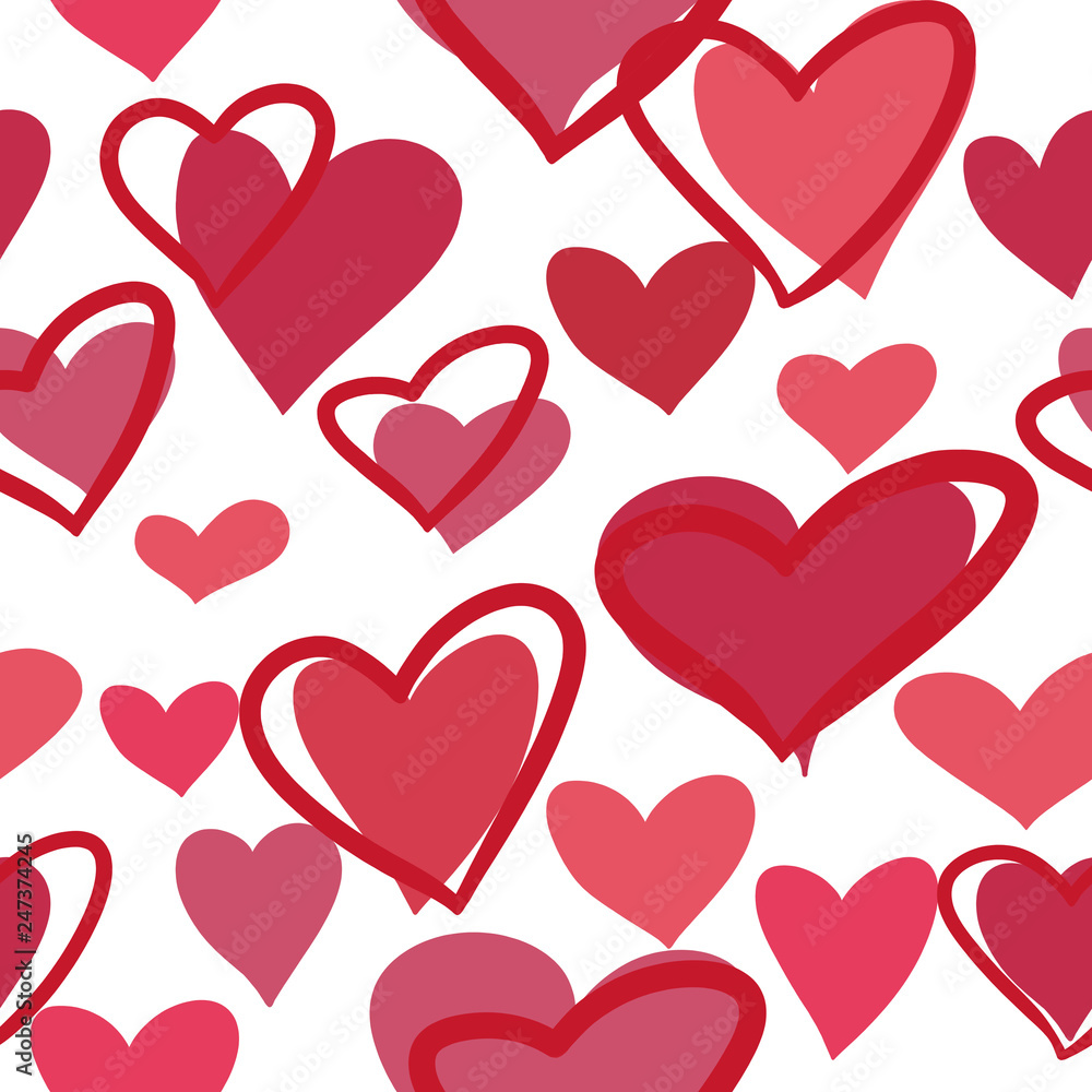Beautiful seamless pattern with multicolored hearts on a white background