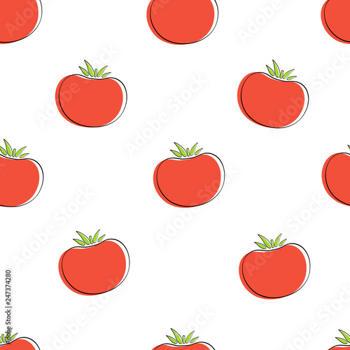 Tomato vegetable seamless background vector flat illustration. Modern seamless texture background design with tomato vegetable in natural red and white color for healthy vegetarian menu or wallpaper