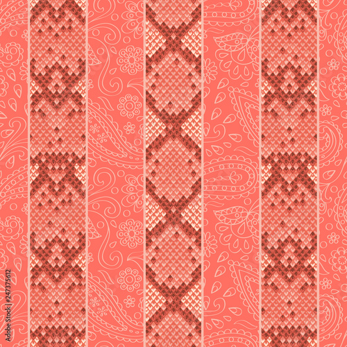 Snakeskin Reptile Stripe Seamless Pattern. Vector Floral Background