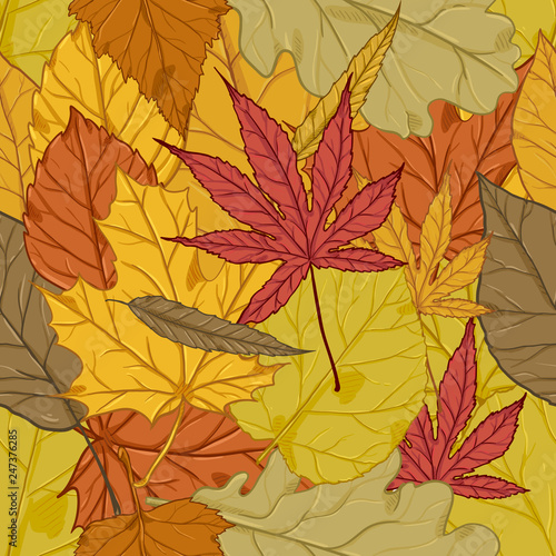 Vector Seamless Autumn Pattern with Dry Leaves in Pile